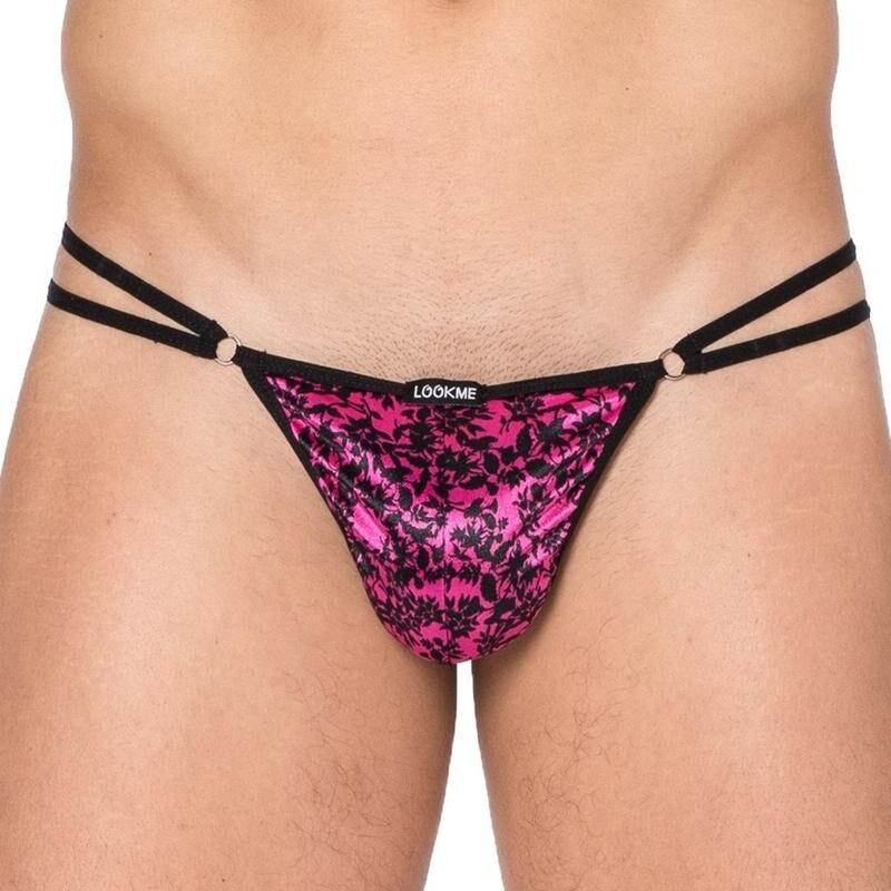 String ficelle imprimé floral rose et noir - String sexy homme