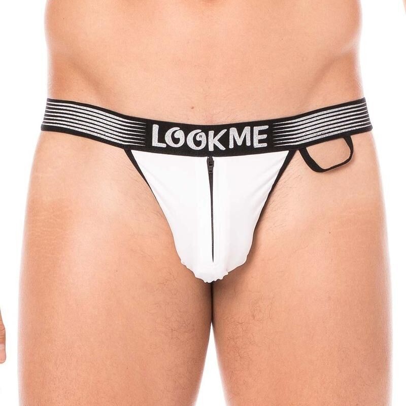 Slip blanc échancré avec zip homme - lingerie homme sexy pas cher