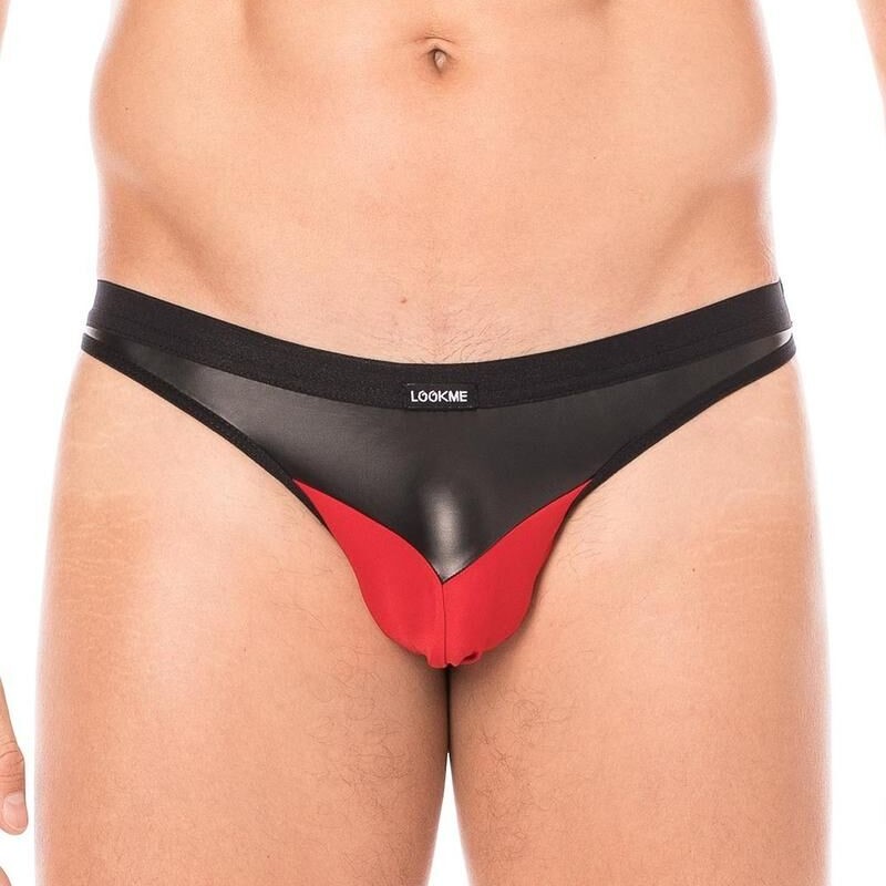 String rouge similicuir homme - lingerie sexy homme pas cher