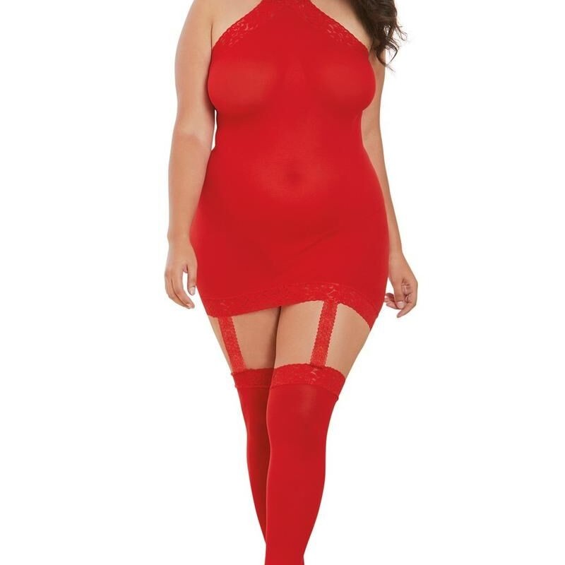 Bodystocking rouge grande taille effet guêpière sexy