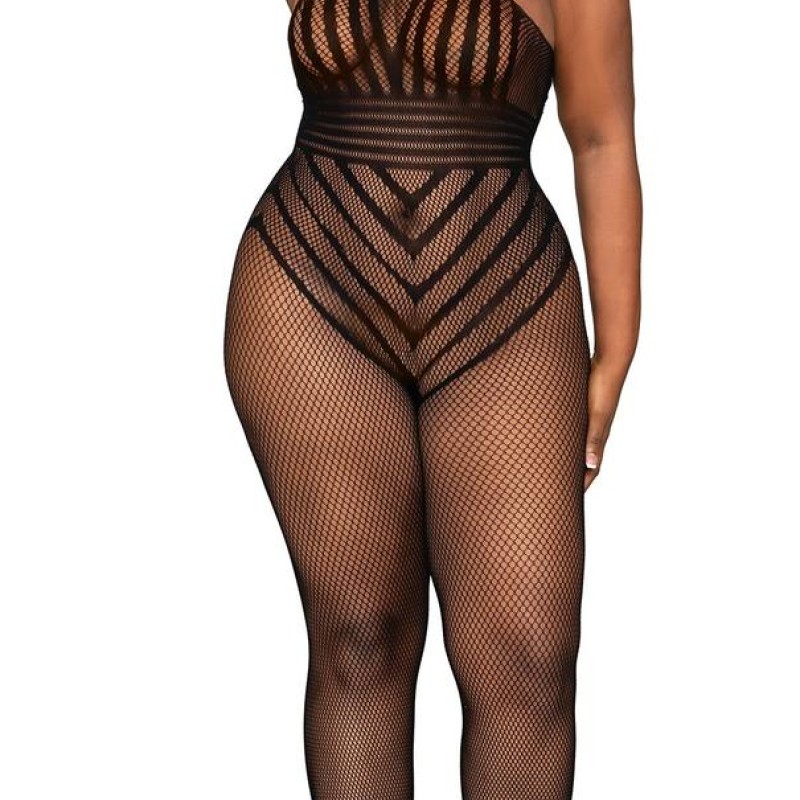 bodystocking noir grande taille en fine résille noir - bodystocking pas cher - combinaison sexy