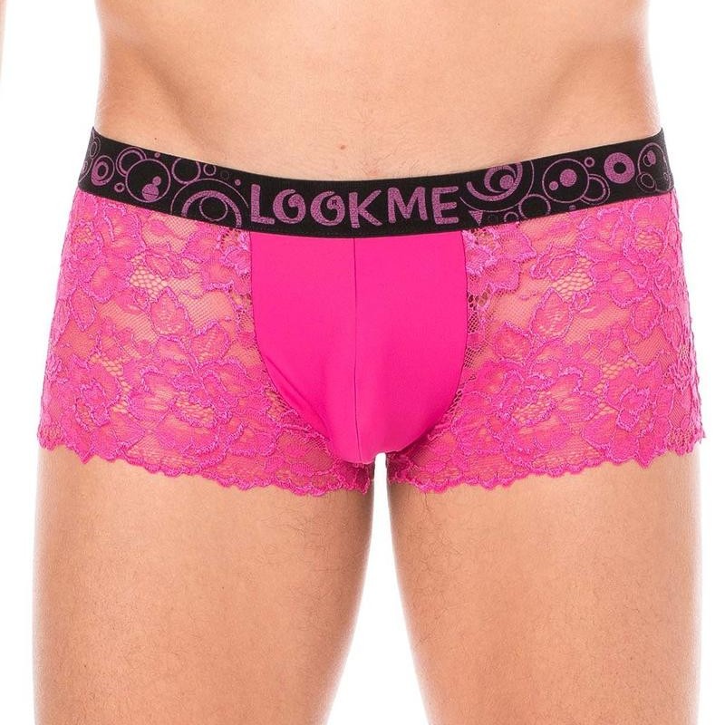 Boxer rose en dentelle délicate homme - boxer homme pas cher