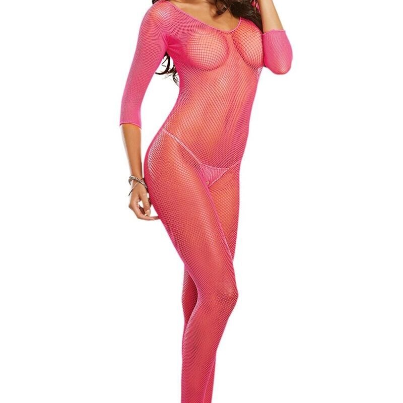 Bodystocking rose fluo résille