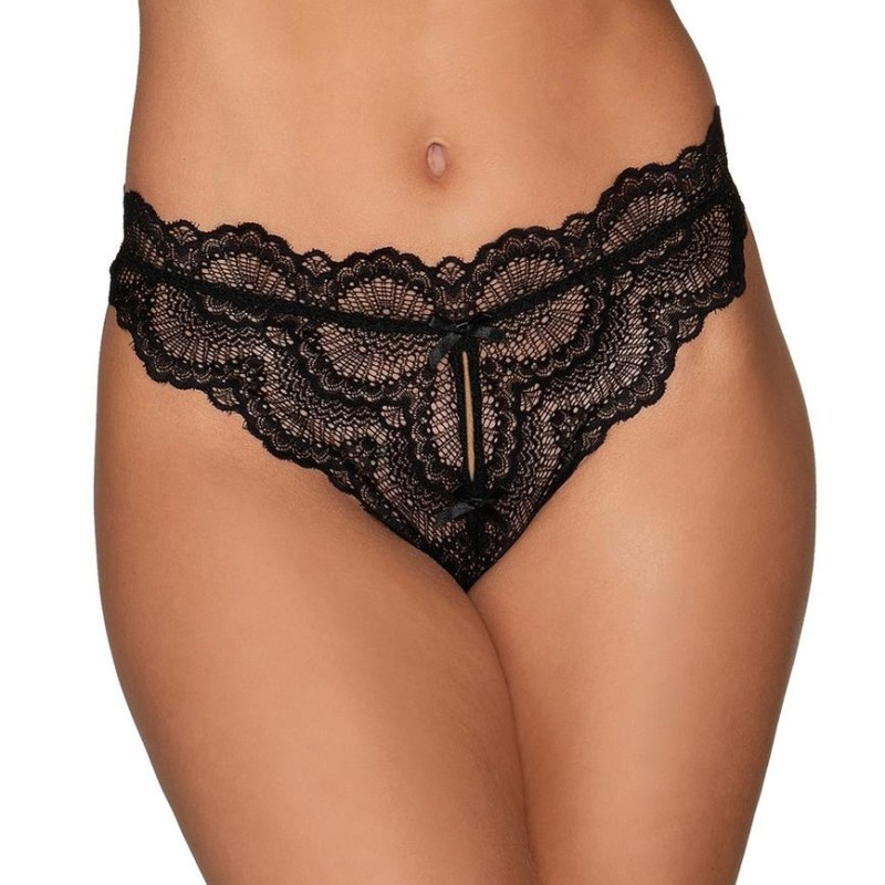 tanga noir ouvert - lingerie sexy - lingerie pas cher - tanga noir fendu