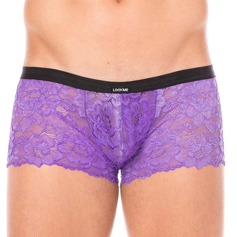 Mini-Pant violet en dentelle et similicuir homme - lingerie sexy homme