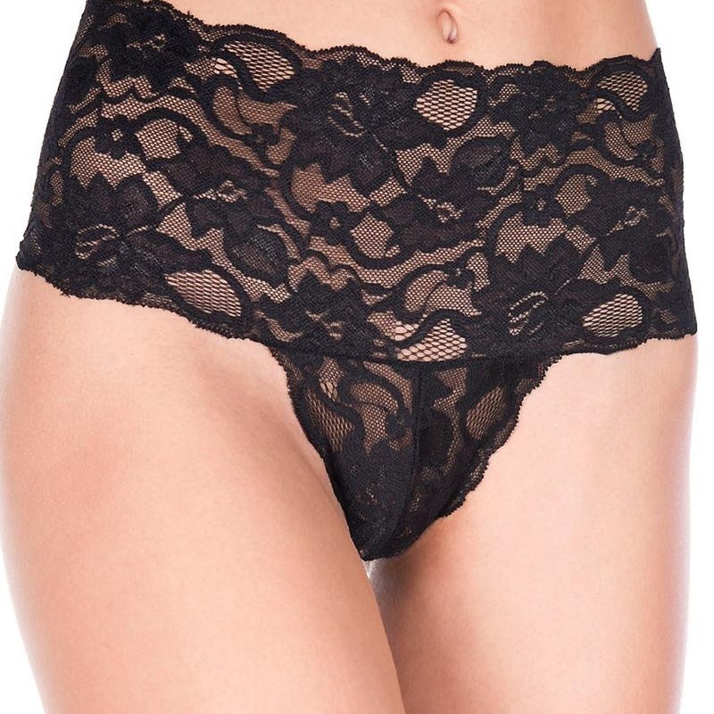 Tanga string noir grande taille haute