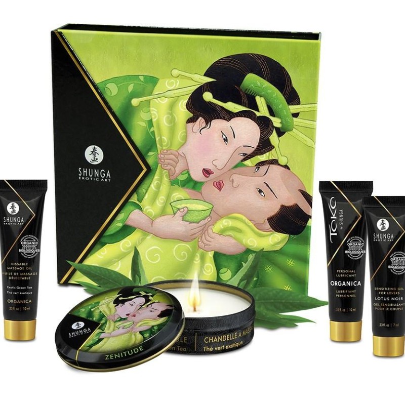 Coffret de geisha bio thé vert - cosmétiques érotiques pas cher - huile de massage pas cher