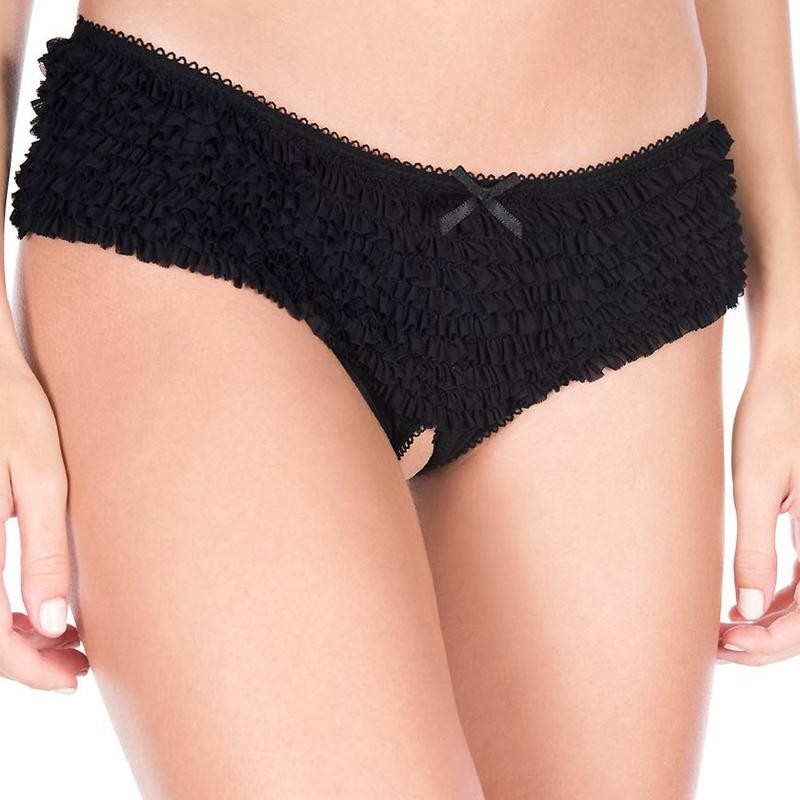 music legs : tanga noir ouvert mousseline