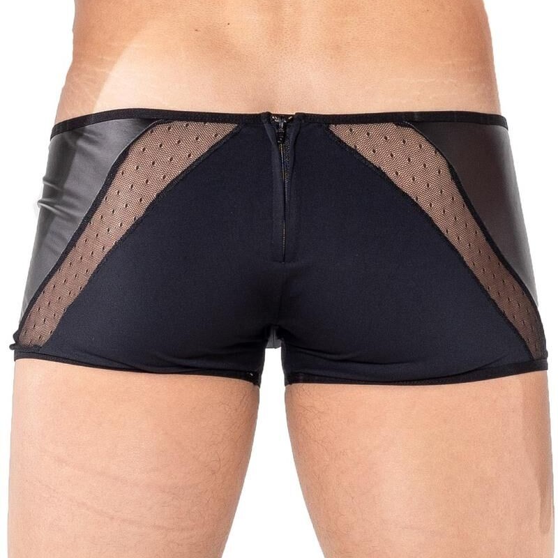 Boxer homme simili cuir et résille - Lingerie sexy homme