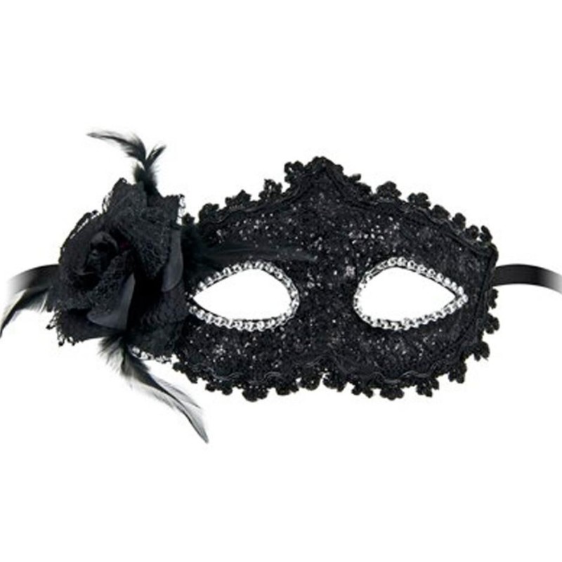 Masque loup brillant fleur noire