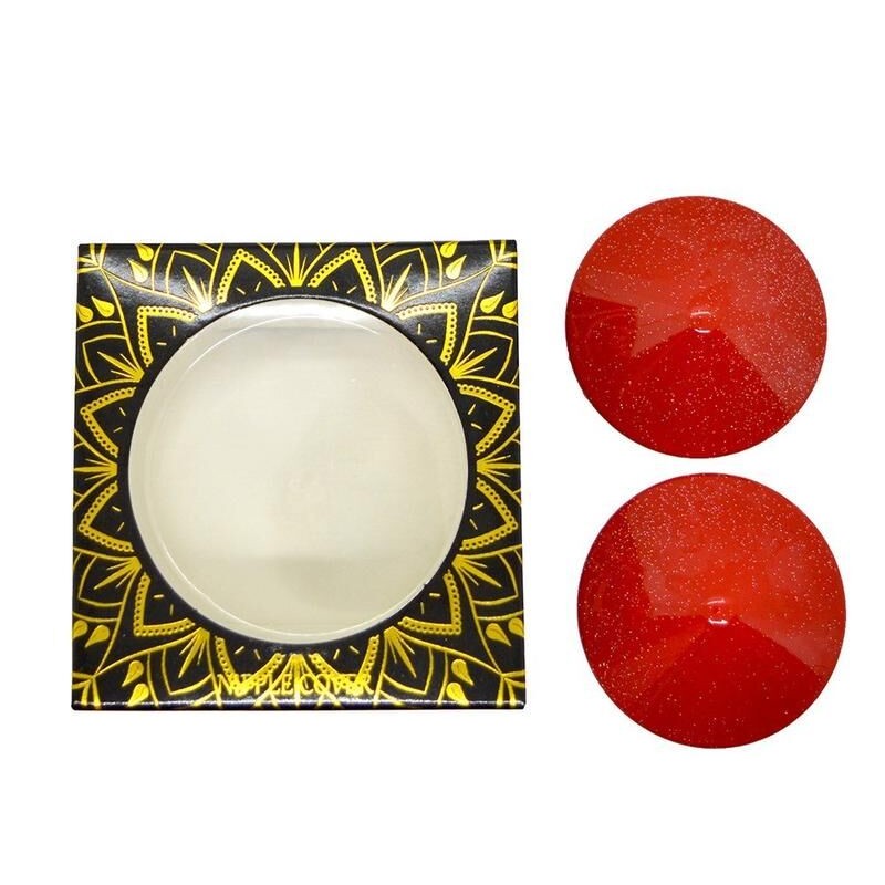 Cache-téton rouge pailleté rond en métal - Accessoires sexy