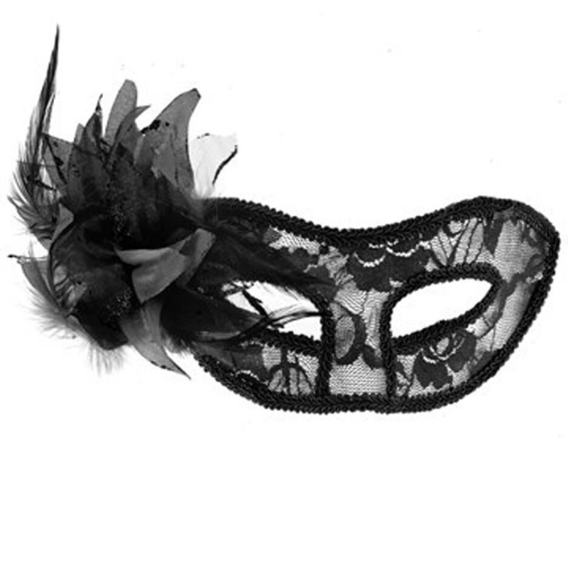 Masque libertin transparent fleur noire