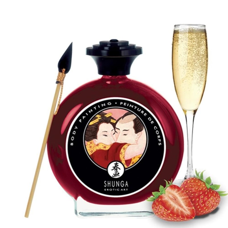 Shunga : peinture de corps fraise vin pétillant comestible