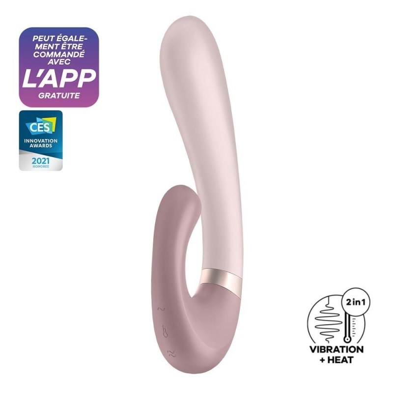 Vibromasseur point G avec stimulateur clitoris connecté chauffant USB mauve Heat Wave Satisfyer - sextoy pas cher