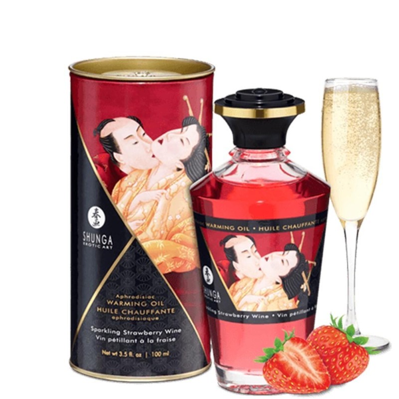 Huile fraise de massage préliminaire chauffante comestible shunga