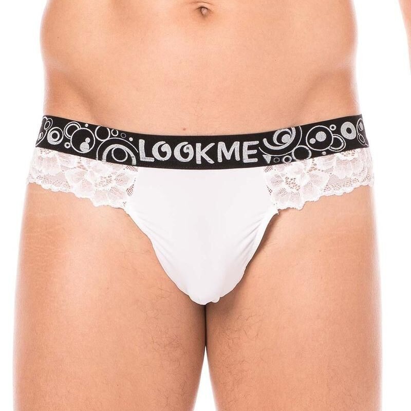 String blanc en dentelle délicate homme - string homme pas cher