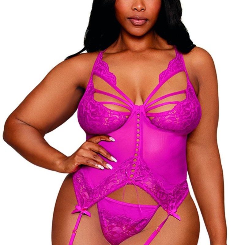 Ensemble 2 pièces grande taille Bustier et string rose - Dreamgirl