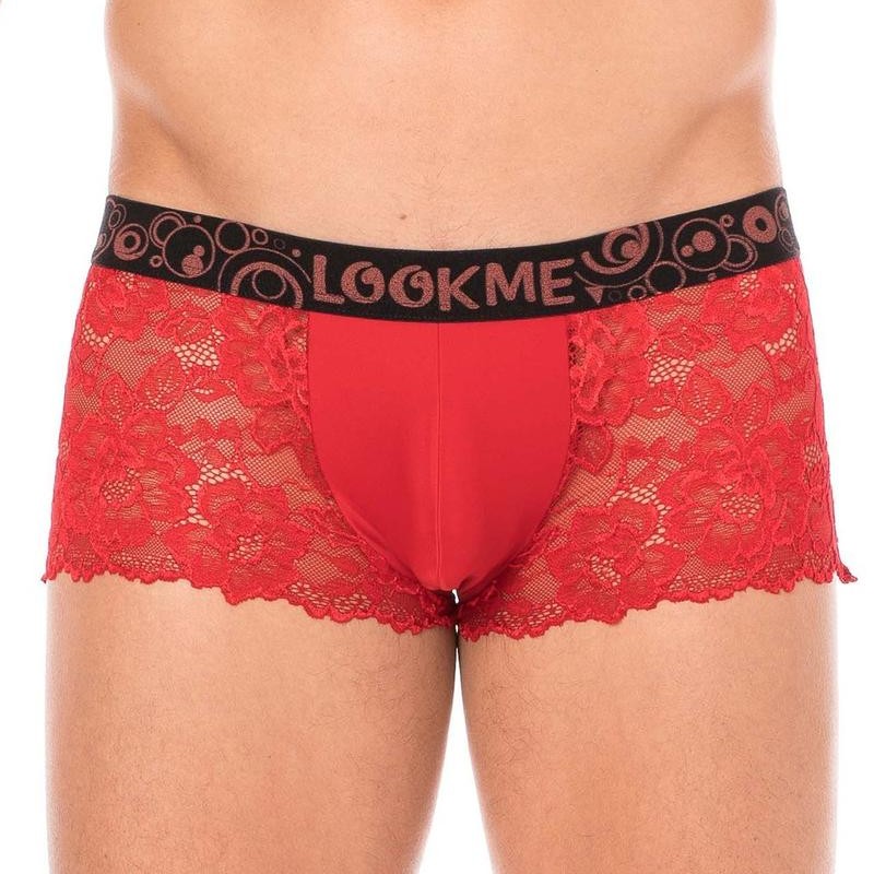 Boxer rouge en dentelle délicate homme - boxer homme pas cher