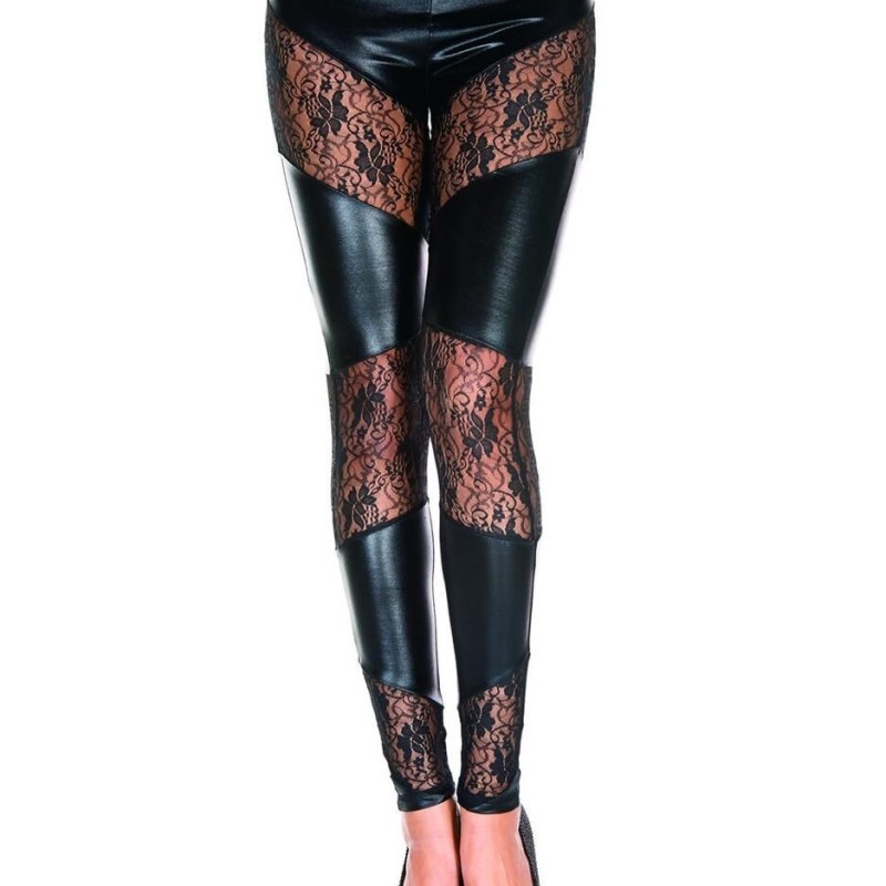 Legging wetlook noir et dentelle