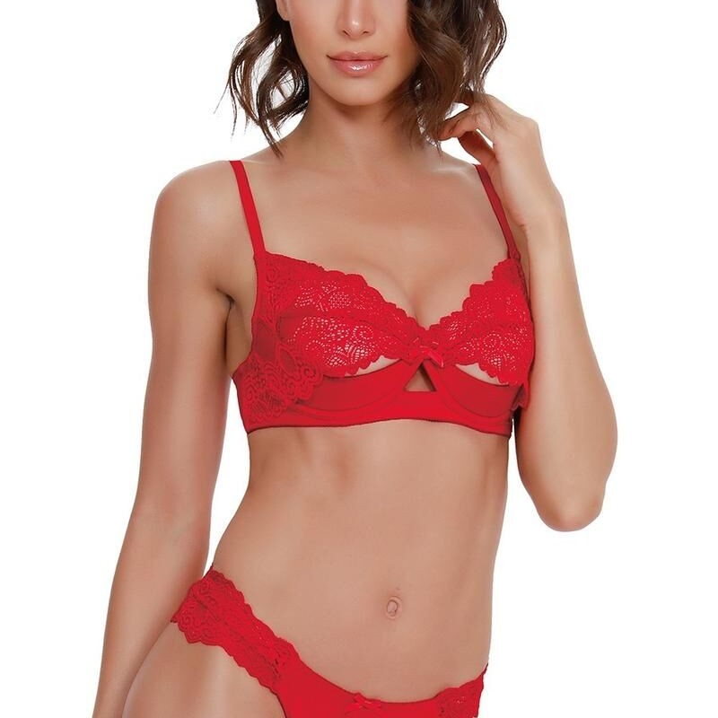 Superbe ensemble 2 pièces rouges microfibre et dentelle