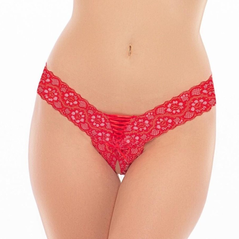 String sexy femme de couleur rouge en dentelle | Lingerie sexy pas cher