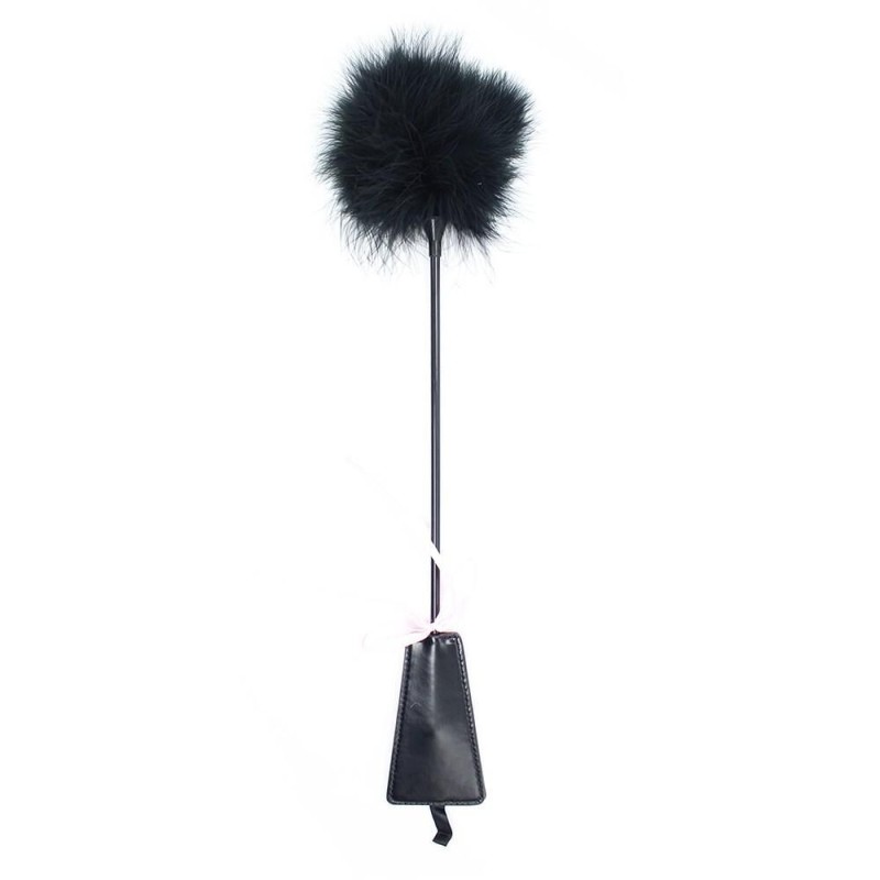 Cravache tapette noire et plume - accessoires BDSM pas cher