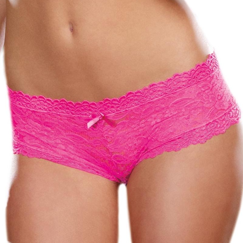 Shorty rose taille basse en dentele