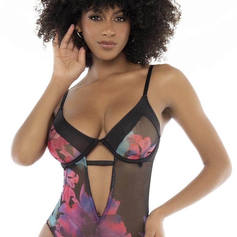 Body noir imprimé fleurs exotiques - Mapalé