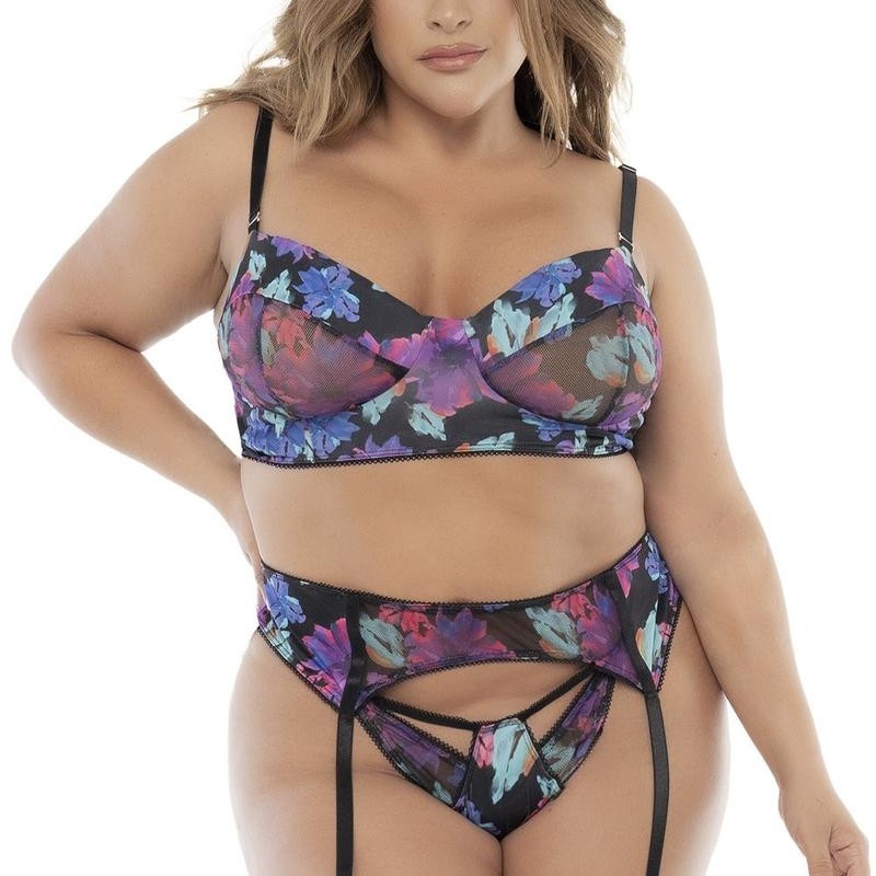 Ensemble noir imprimé fleurs exotiques grande taille - Mapalé