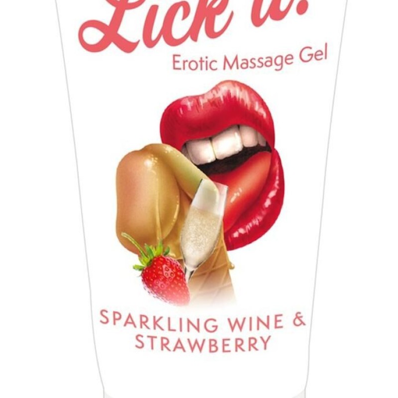 Lubrifiant / gel de massage 2 en 1 au bon goût de fraise / vin pétillant