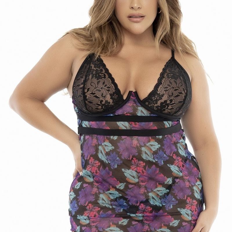 Nuisette imprimé fleurs exotiques grande taille - Mapalé