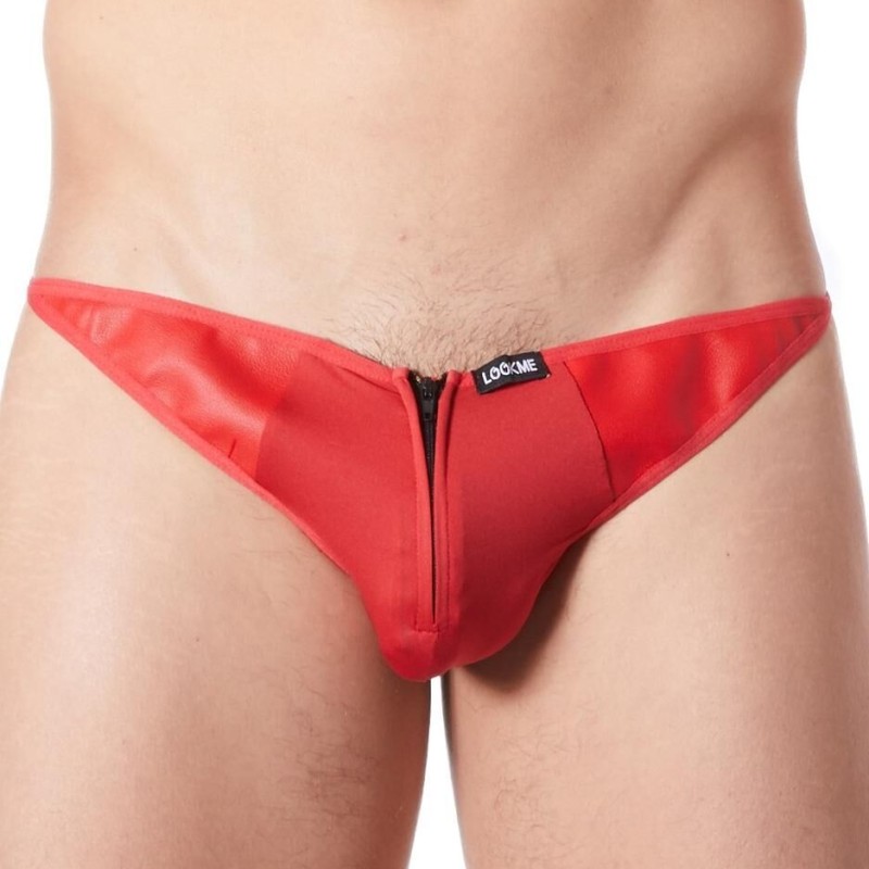 string rouge sexy similicuir - lingerie sexy pour homme pas cher