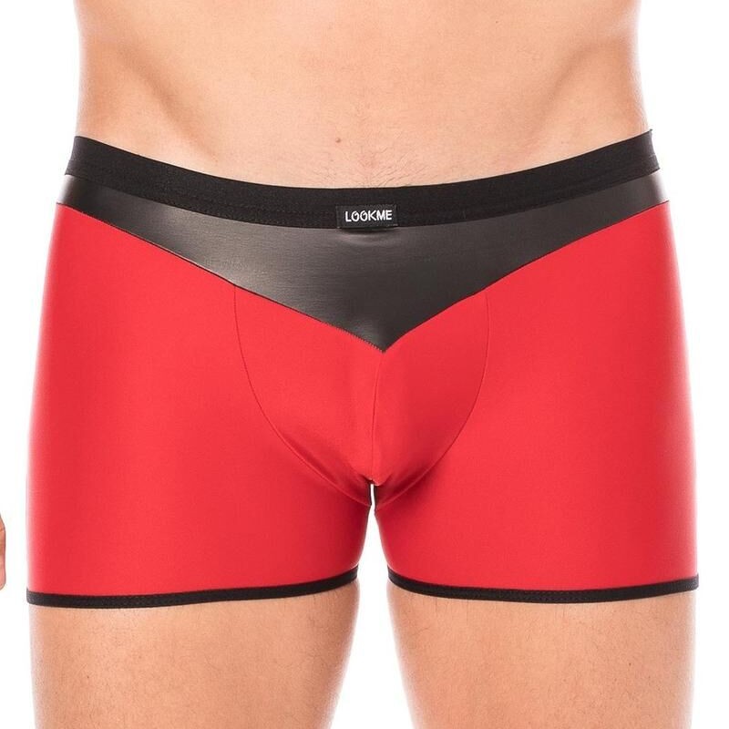 Boxer rouge similicuir brillant homme - lingerie sexy homme pas cher