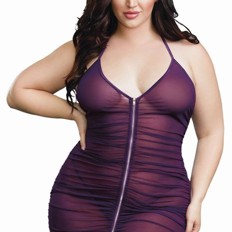 Lingerie sexy : nuisette grande taille froncée avec zip