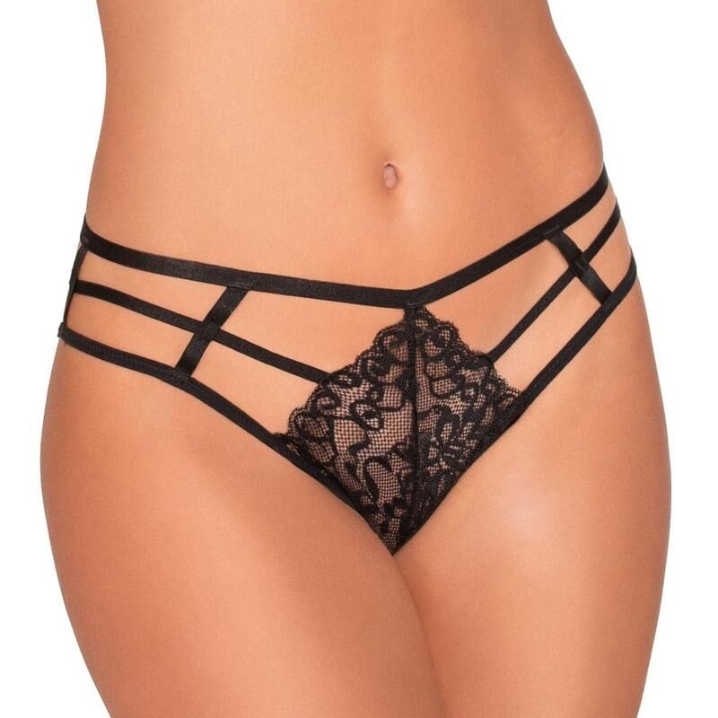 string en dentelle noire forme triangle et lanières de la collection dreamgirl.