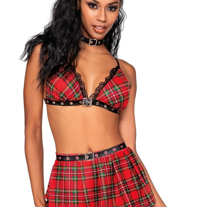 costume étudiante sexy avec soutien-gorge et jupe carreaux - costume sexy - déguisement sexy