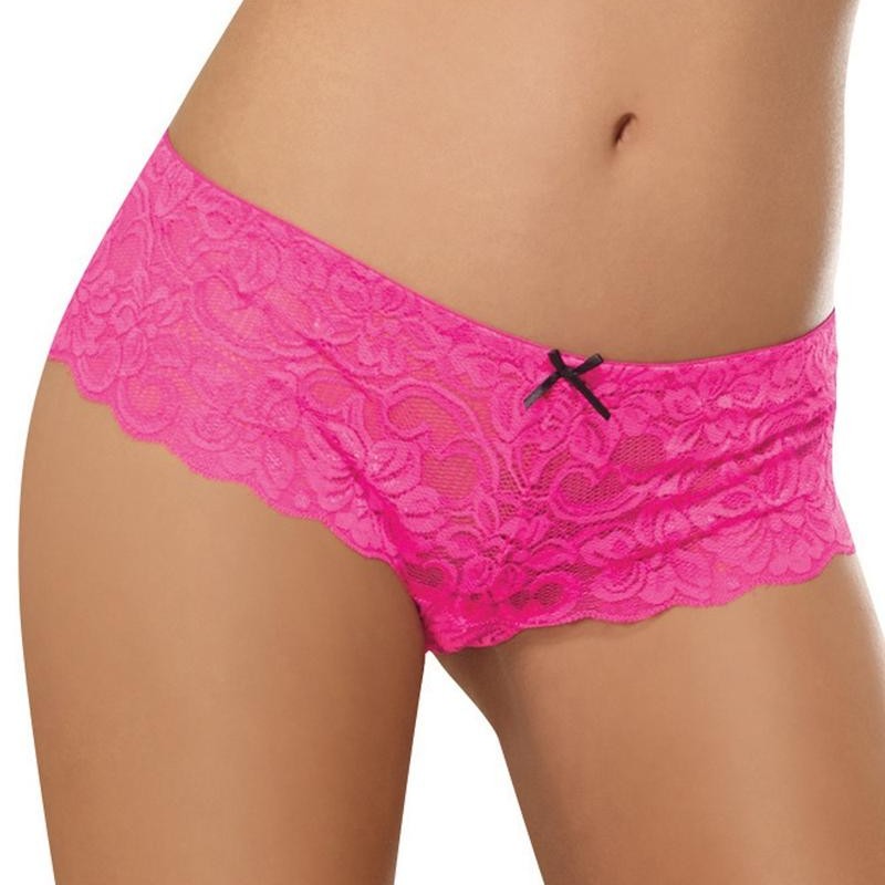 Lingerie shorty rose ouvert en dentelle