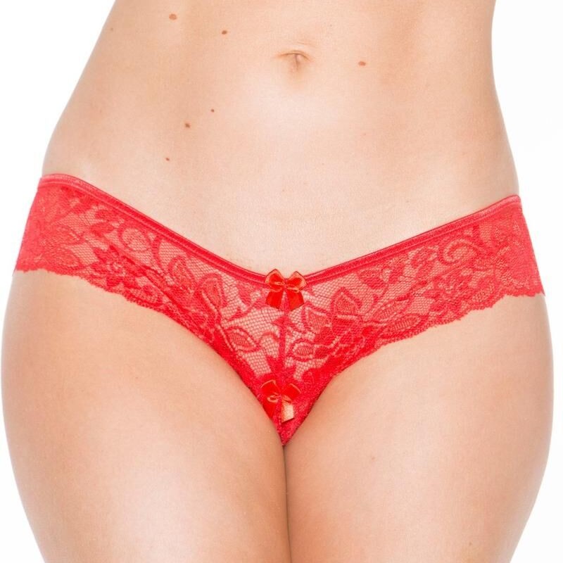 String tanga rouge avec nœud sexy en dentelle