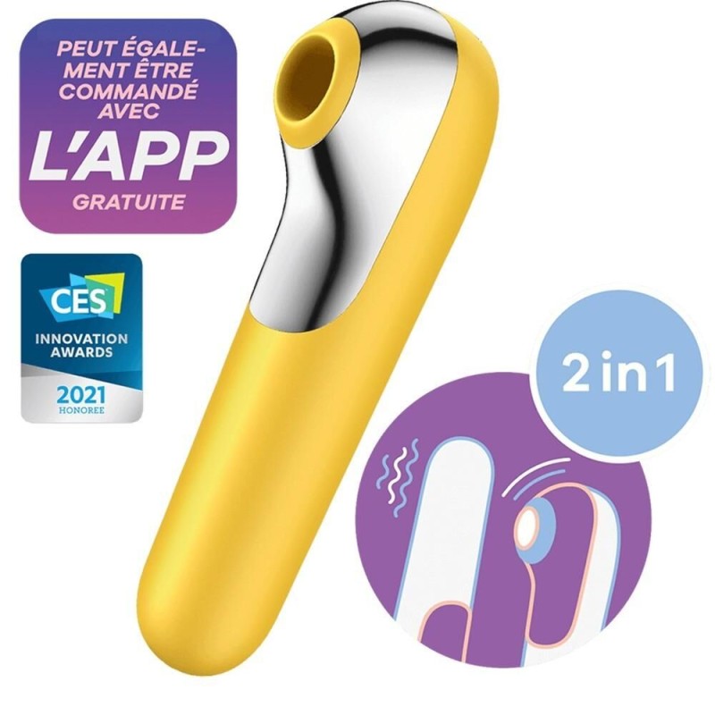 Vibromasseur et stimulateur clitoridien jaune Dual Love Satisfyer