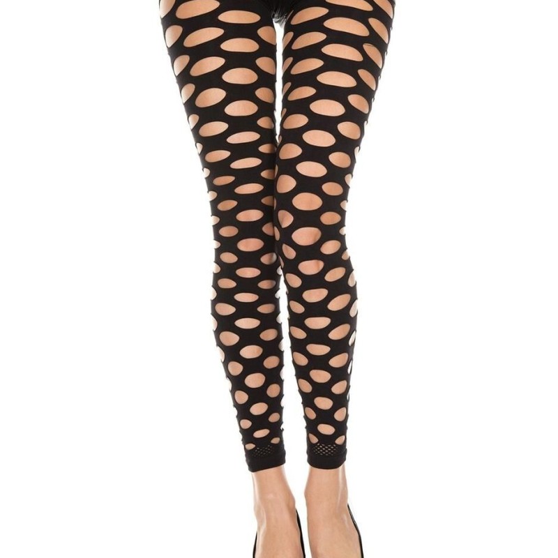 legging noir aspect gros trous - legging bas et collants pas cher