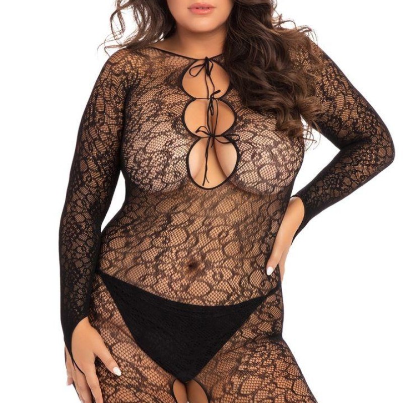 Bodystocking à manches longues noir grande taille - René Rofé