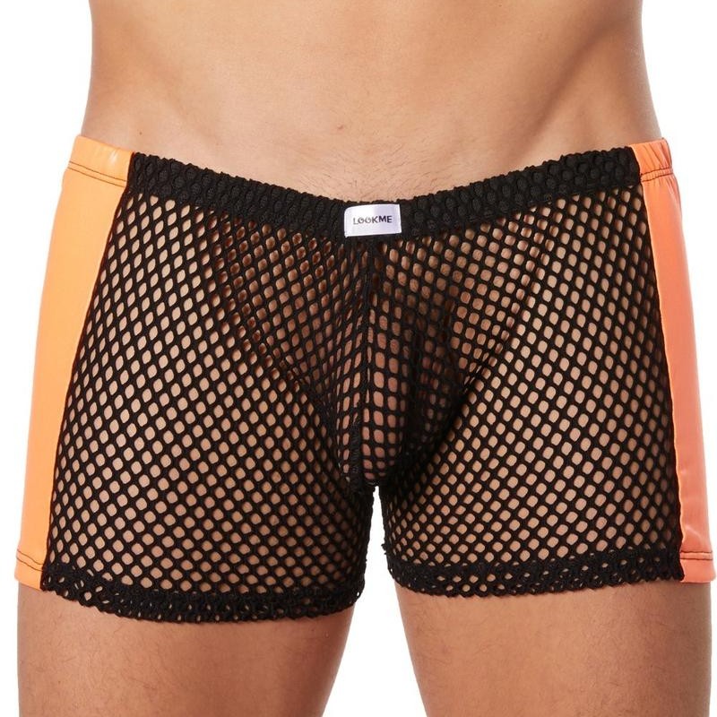 Boxer noir filet côtés simili cuir orange