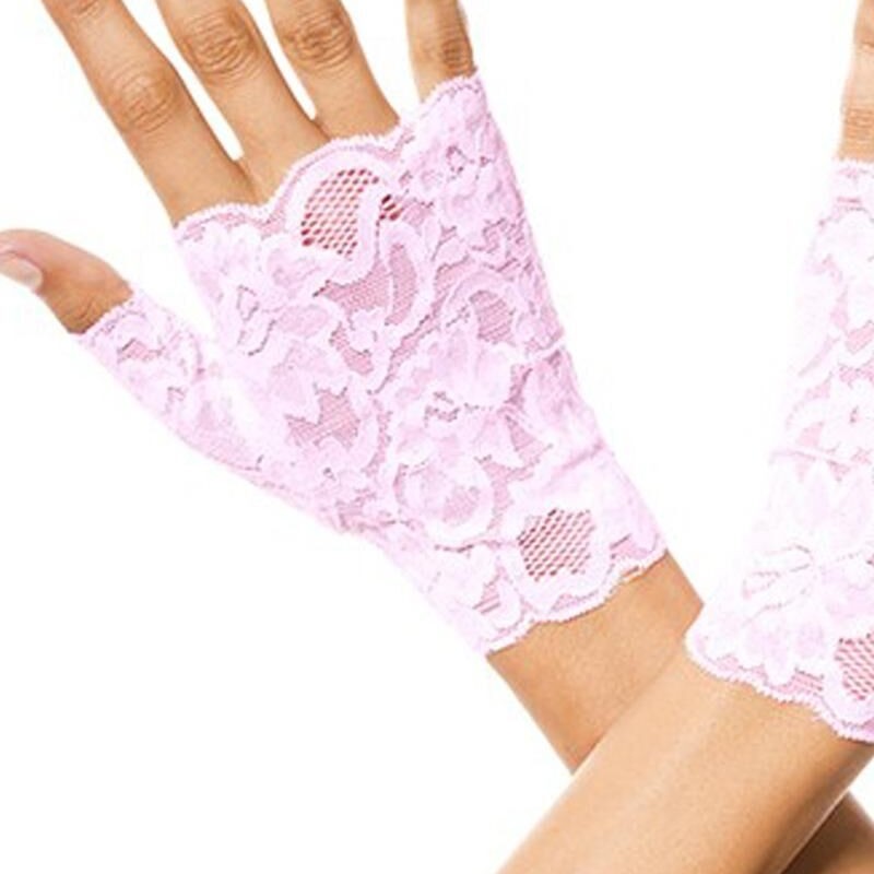 Gants roses doigts ouverts dentelle