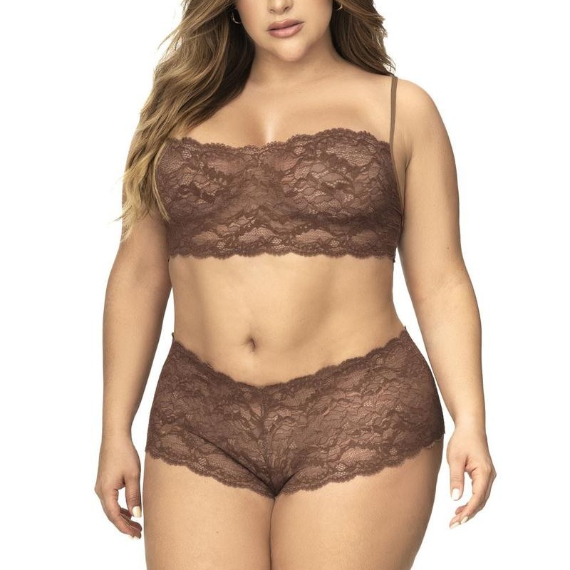 Ensemble 2 pièces en dentelle grande taille, top et shorty - Mapalé