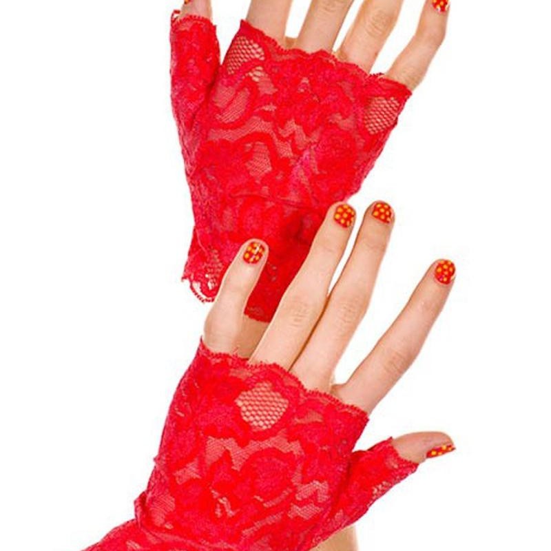 Mode : gants rouges doigts ouverts dentelle