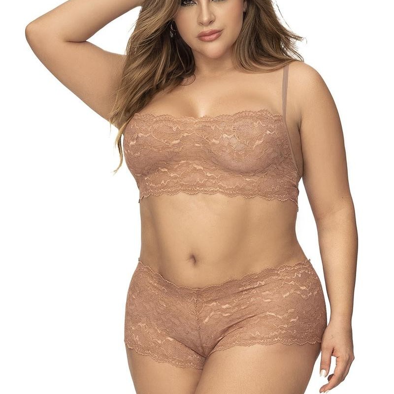 Ensemble 2 pièces en dentelle grande taille, top et shorty - Mapalé