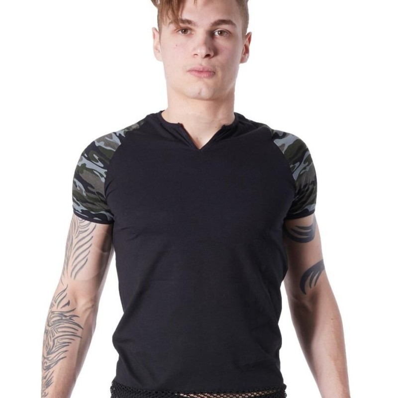 t-shirt noir camouflage homme - lingerie sexy homme pas cher