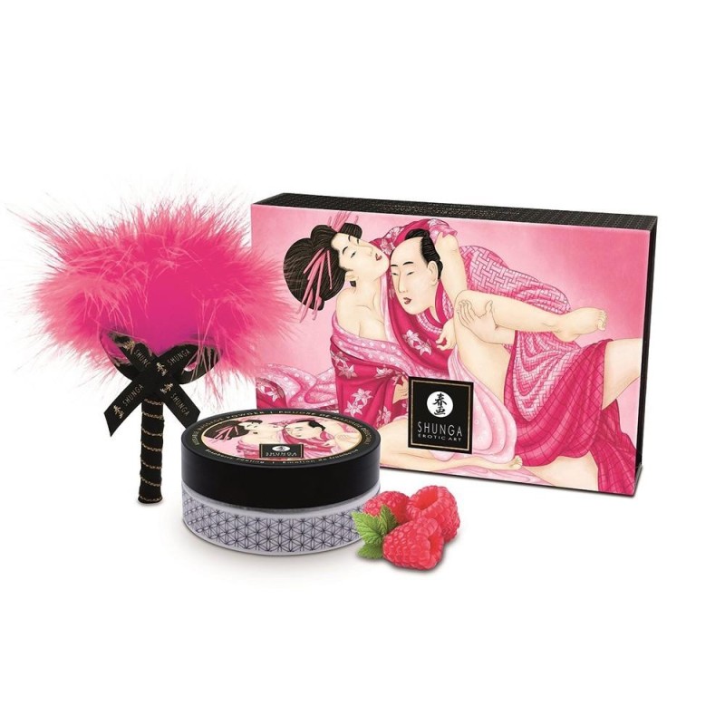 Coffret poudre corporelle framboise et plumeau - Shunga