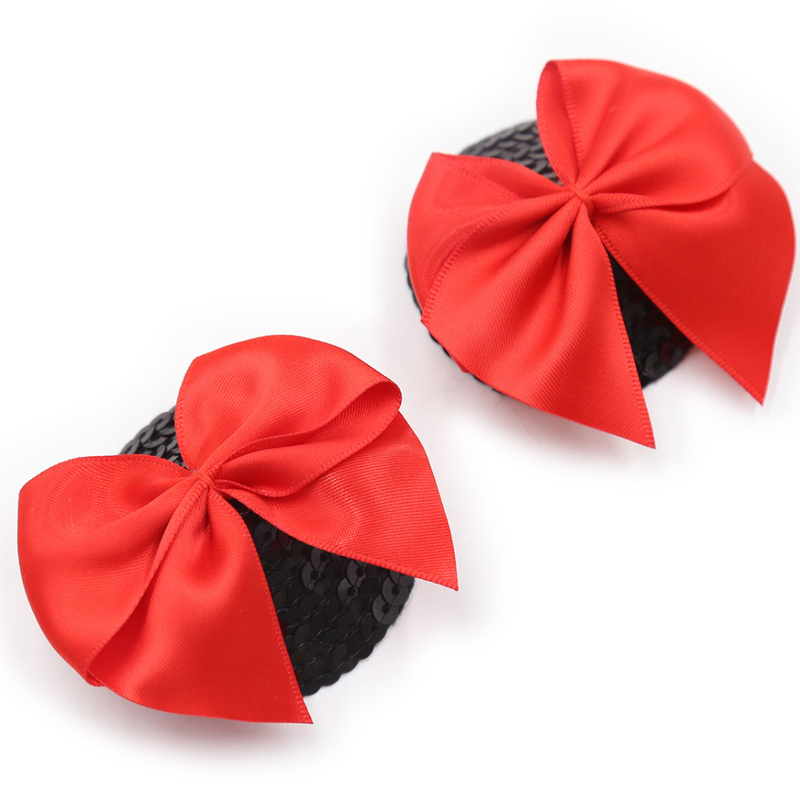 Caches tétons noir avec nœud papillon rouge - BeLily Accessories