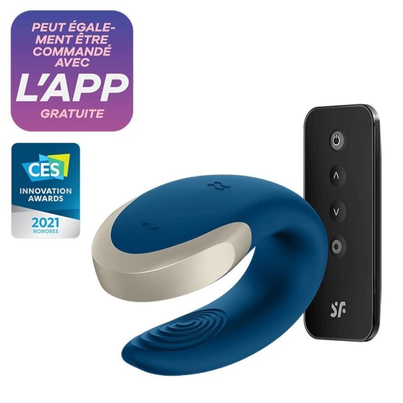 Vibromasseur connecté pour couple avec télécommande Double Love bleu Satisfyer